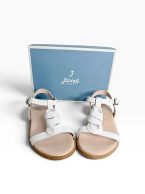 Jacadi Paris Delphina Girls White Leather Petal T-Strap Sandals EU 25/ Toddler 9